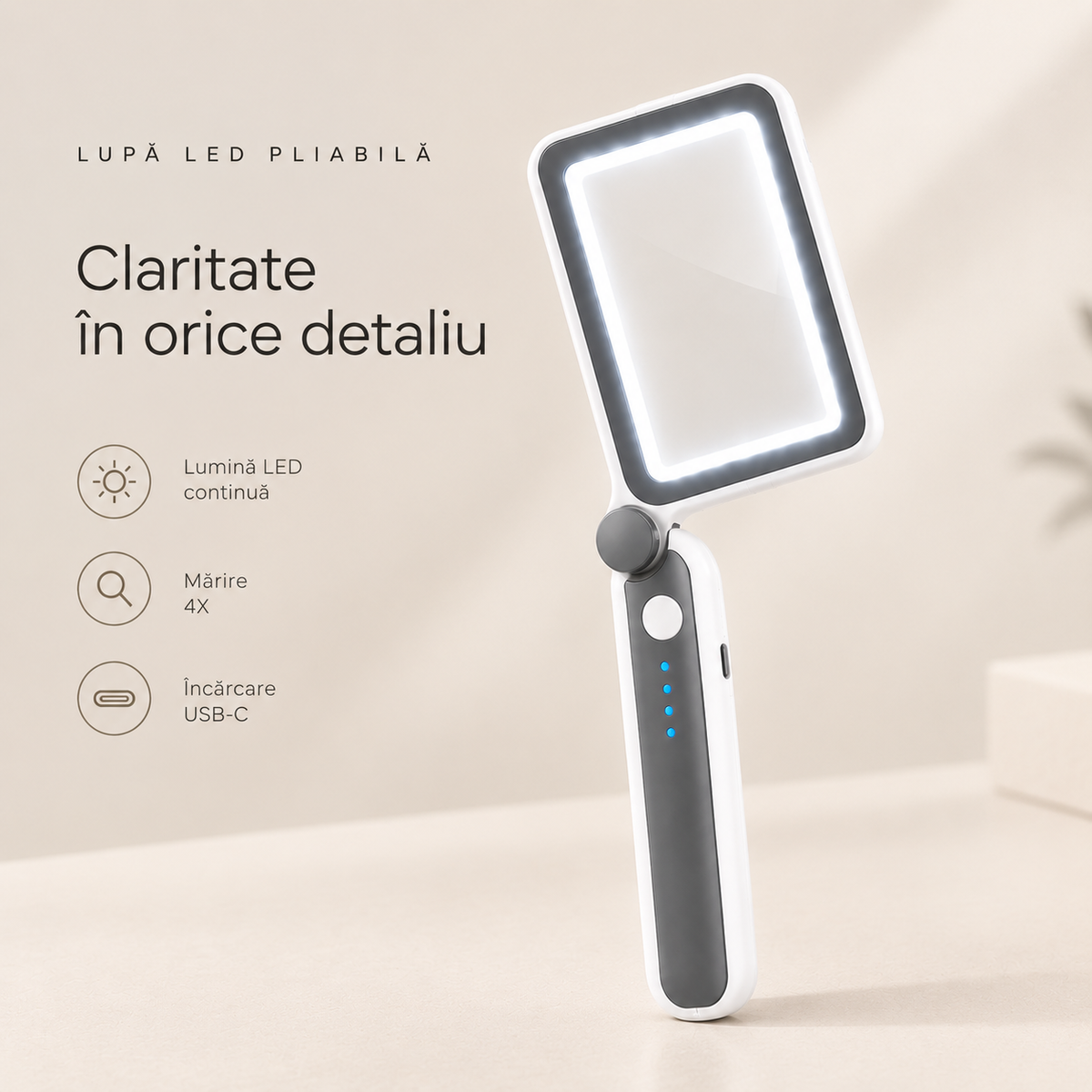 Lupă LED Reîncărcabilă – Pentru Litere și Detalii Mici