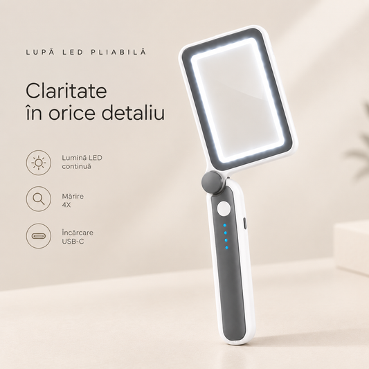 Lupă LED Reîncărcabilă – Pentru Litere și Detalii Mici